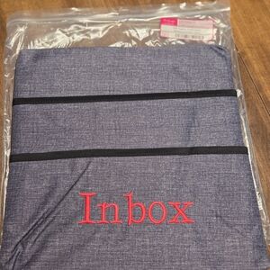 Blue Inbox Organizer with Red Embroidery